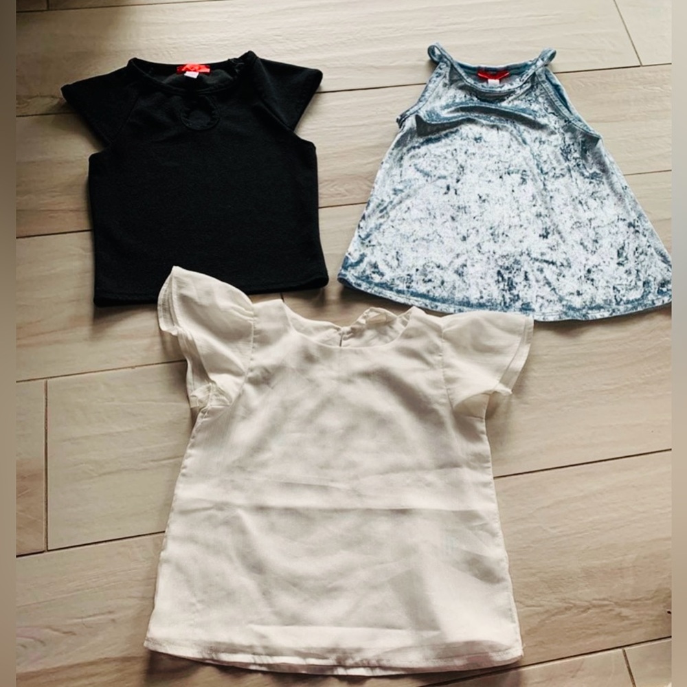 2x Macy’s Aqua Girl fancy blouses sz. S & M, 1x H&M blouse sz. 5-6 years